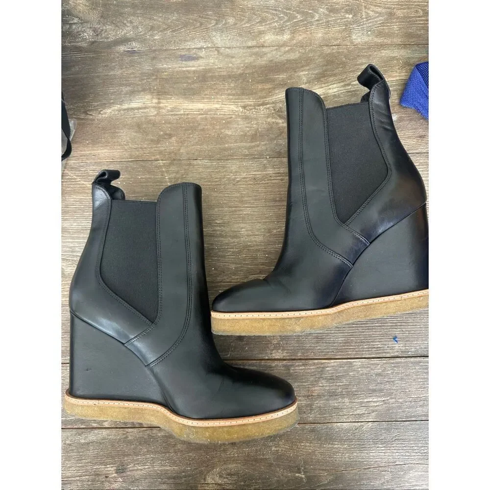 Veronica Beard Wedge Chelsea Ankle Boots Black Leather Women’s US 9.5